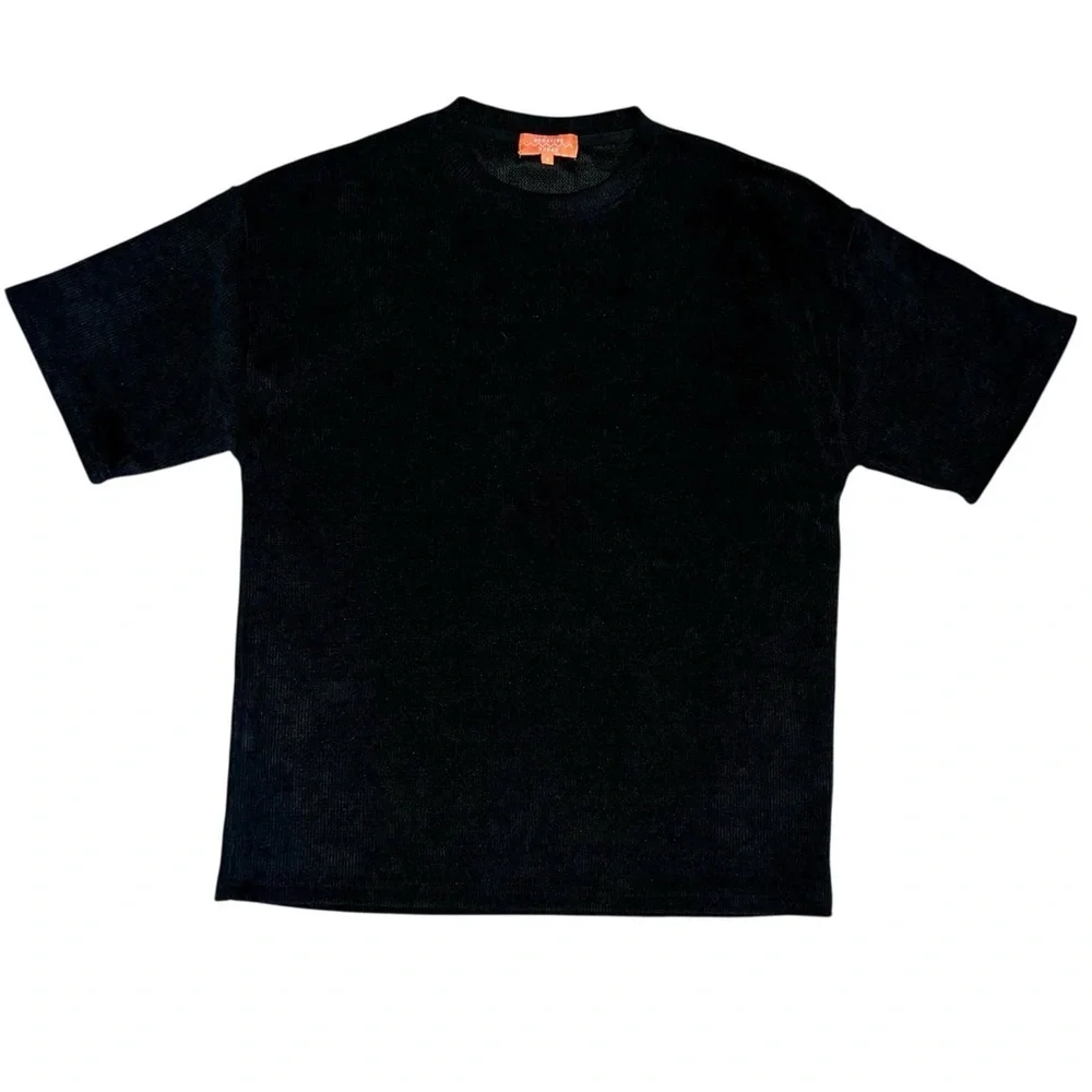 Negative Space Black Ribbed Short Sleeve size Small Oversized